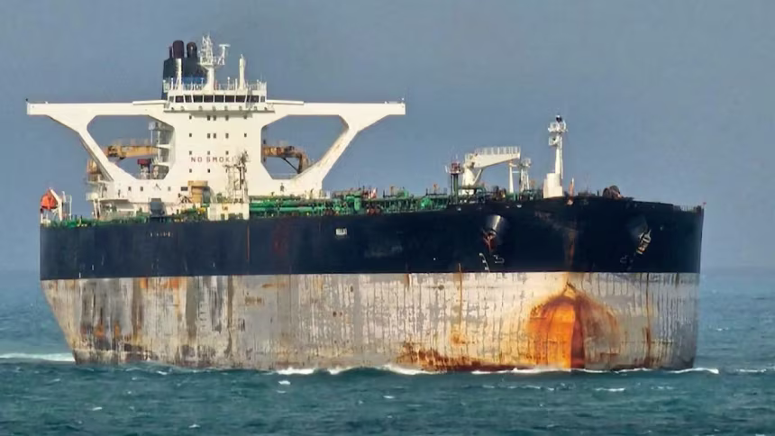 Oil tanker pursued by US now has a Russian flag painted on its side