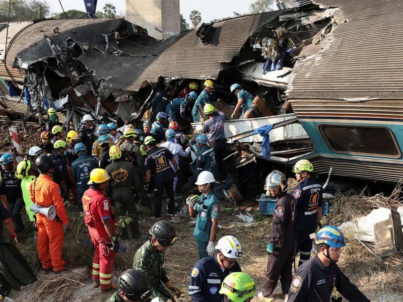 At least 32 killed after crane collapses on train in Thailand
